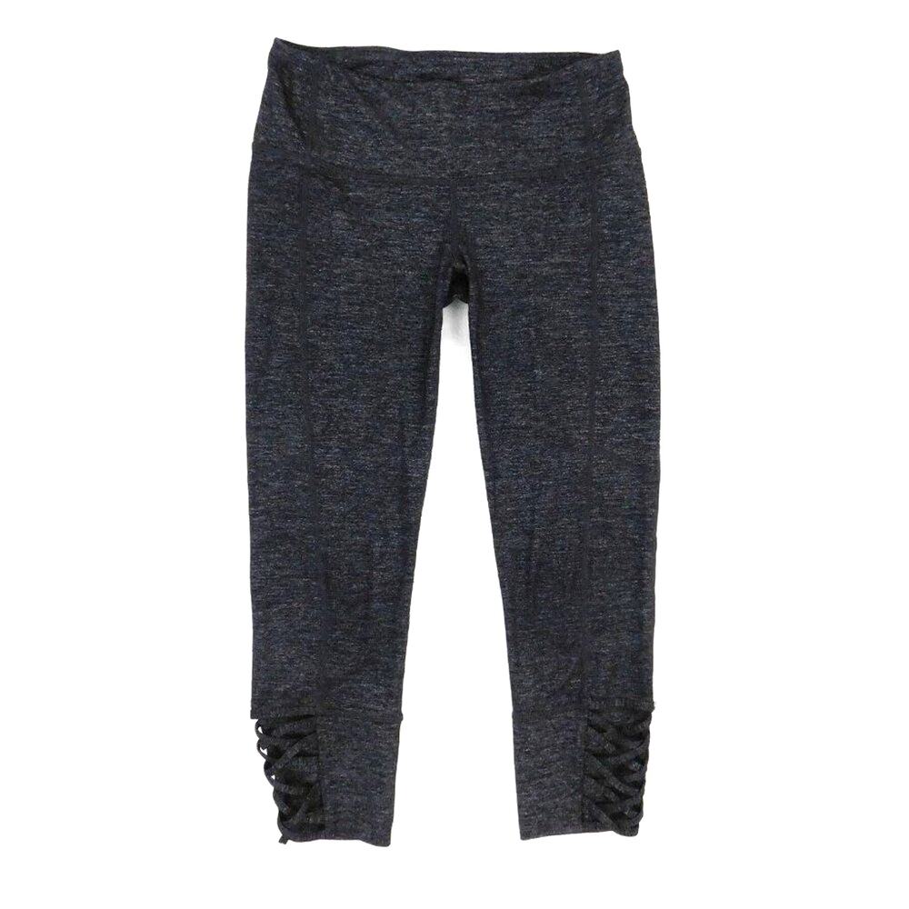 Athleta Mind over Mat Lattice Lace Crop Gray Black Crop Yoga Fitness Leggings XS